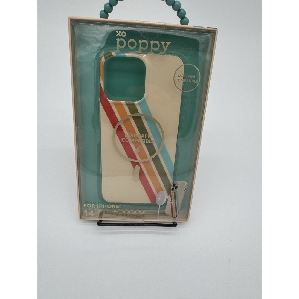 iPHONE 14 PRO MAX CELL PHONE CASE by XO POPPY White With Multi Stripes‎
